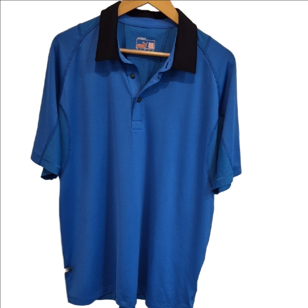 Puma Blue Polo Gold Shirt with Black Collar Cool Cell Tech Size L